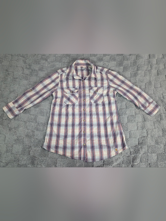 Carhartt Tops - Carhartt Girls Plaid Button-Down Shirt in Pink and Blue Size S